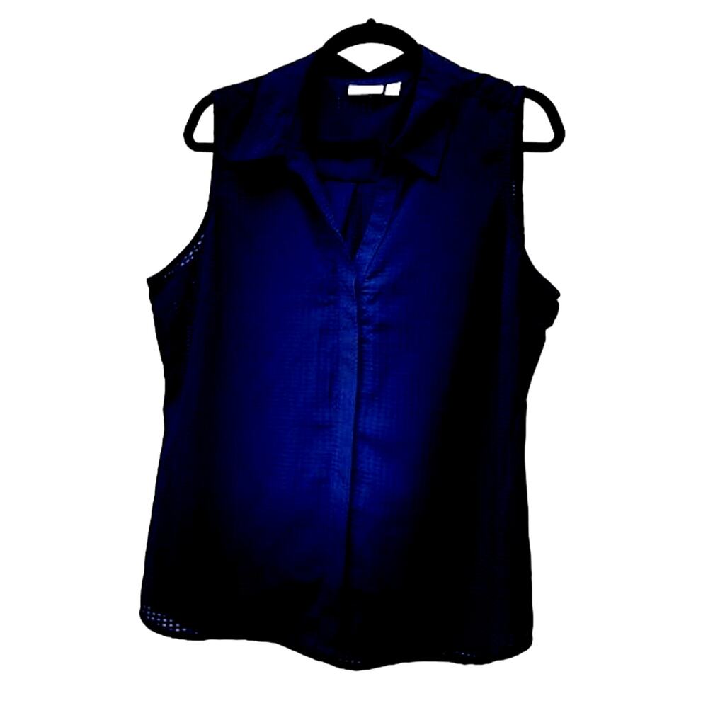 Kim Rogers Blouse Sleeveless Button-Up Navy PXL New MSRP $44
